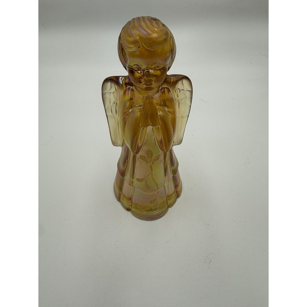 Hand Painted Glass Angel Figurine Gold‎ Glossy Signed by B Montgomery